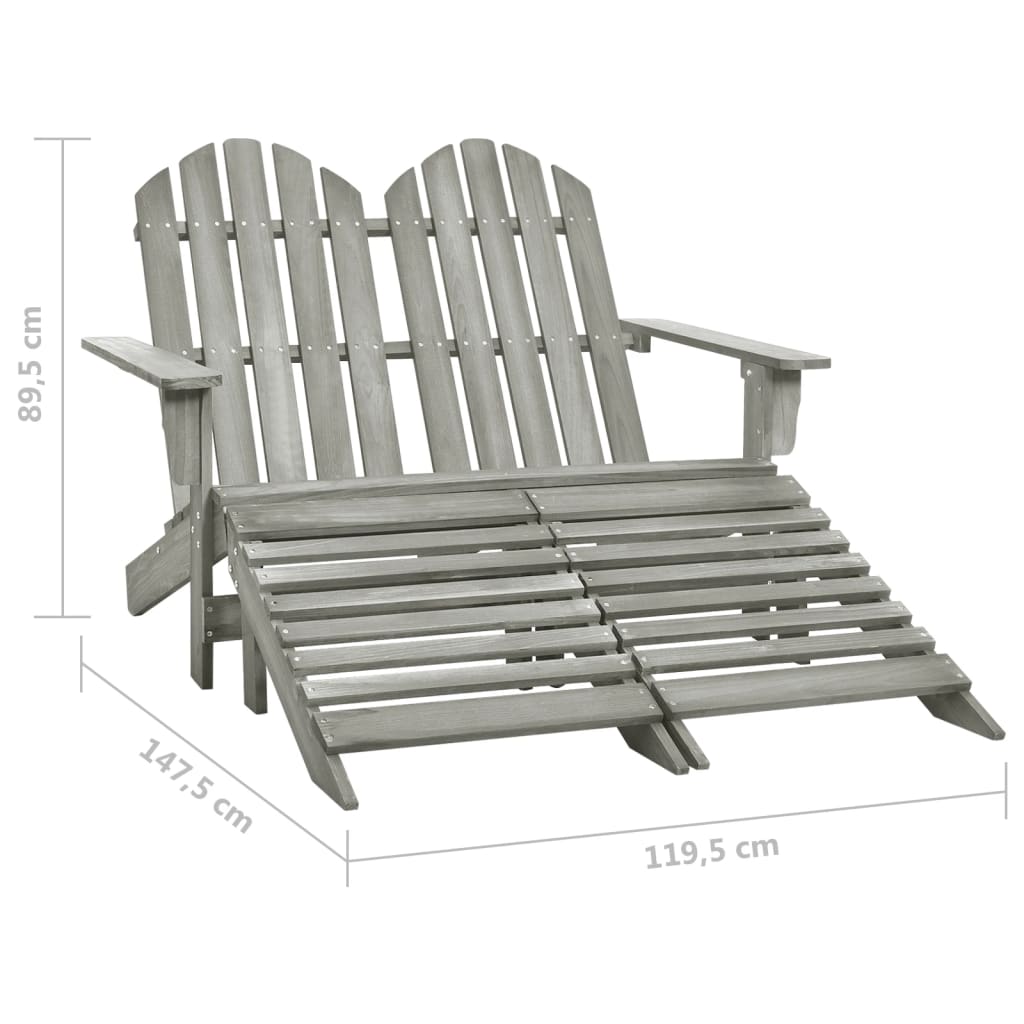 vidaXL 2-Seater Garden Adirondack Chair&Ottoman Fir Wood Grey
