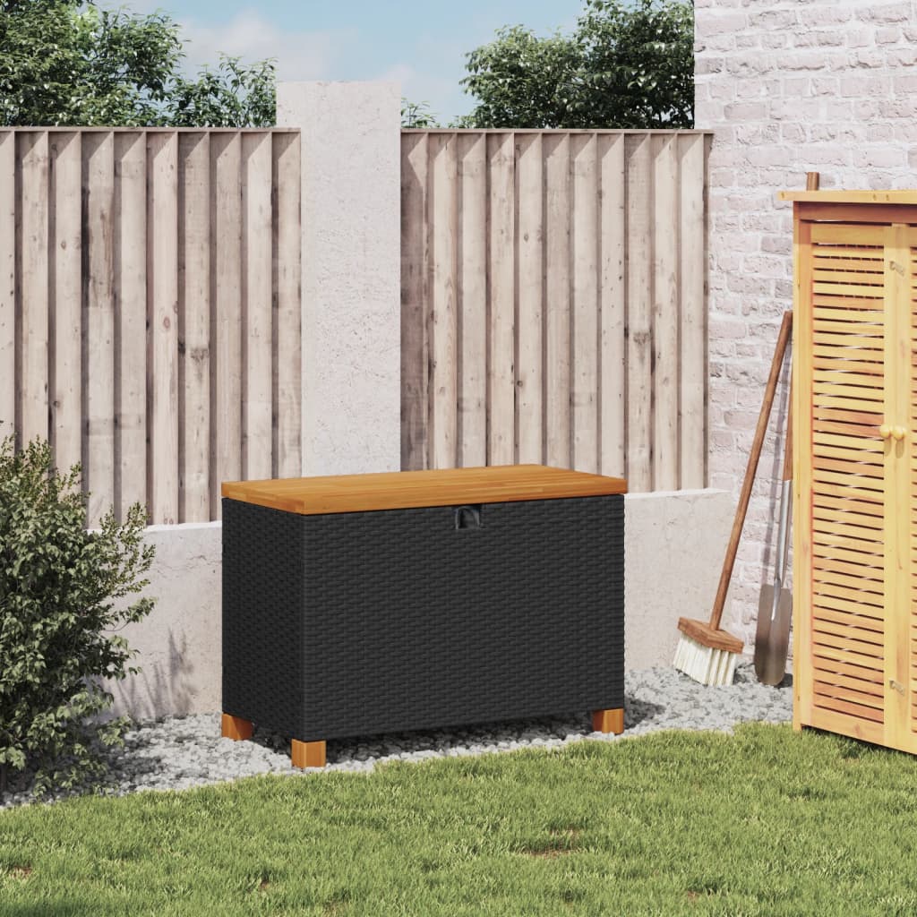 vidaXL Garden Storage Box Black 80x40x48 cm Poly Rattan Acacia Wood