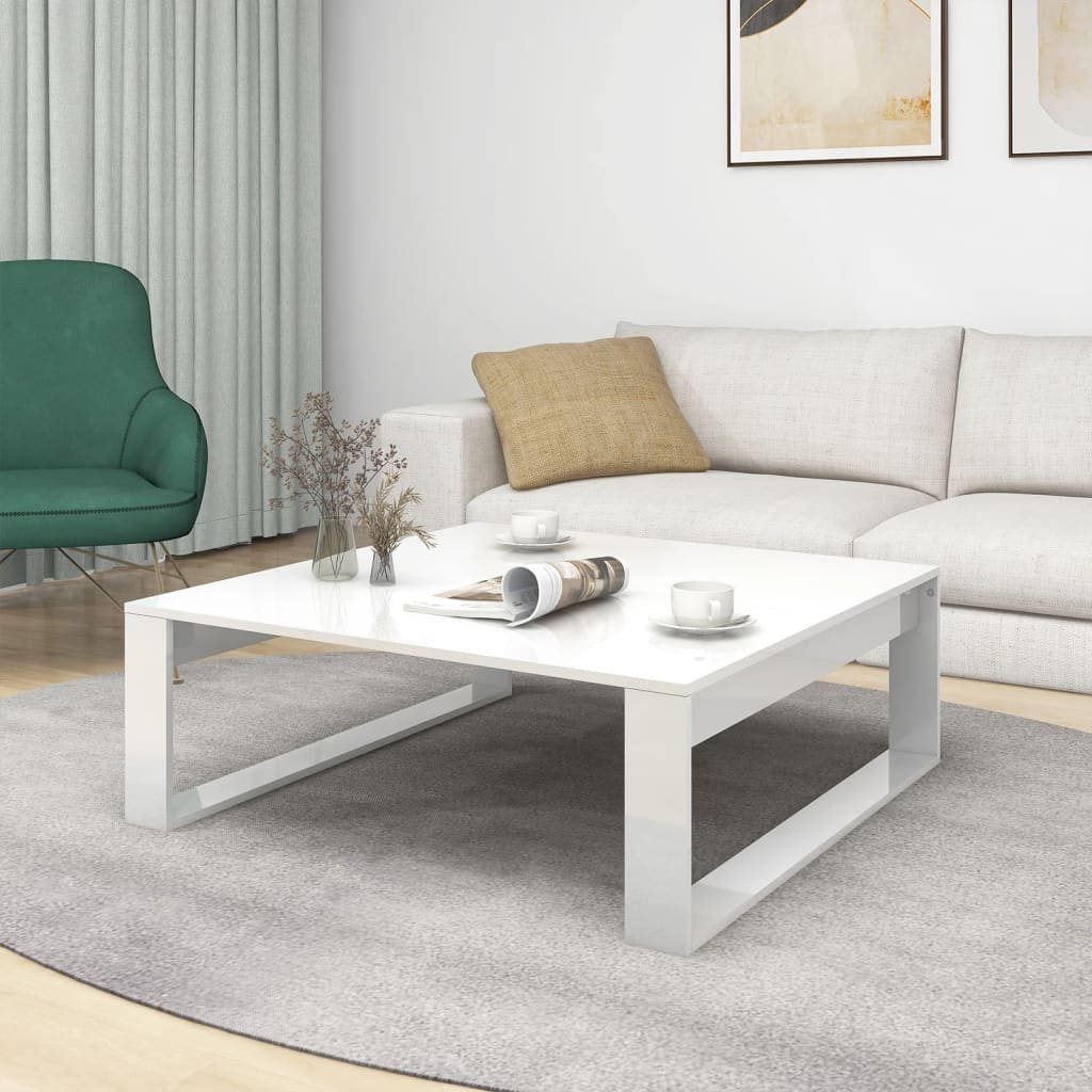 vidaXL Coffee Table High Gloss White 100x100x35 cm Engineered Wood