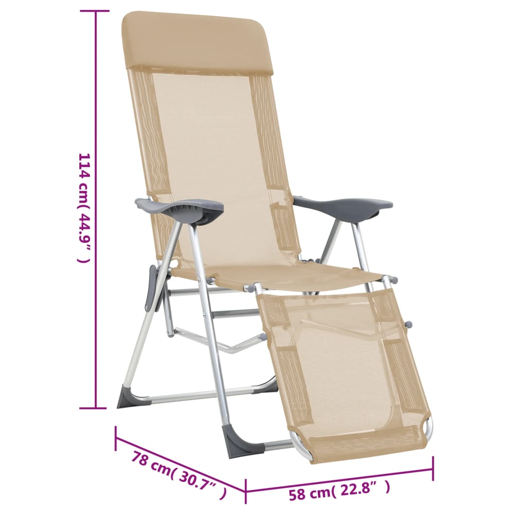 vidaXL Folding Camping Chairs with Footrests 2 pcs Cream Textilene