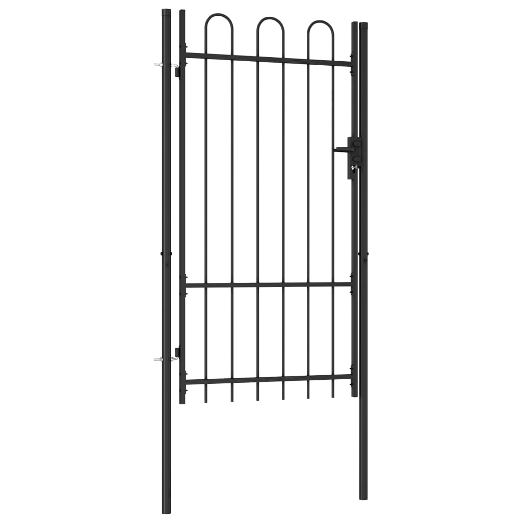 vidaXL Fence Gate Single Door with Arched Top Steel 1x1.75 m Black