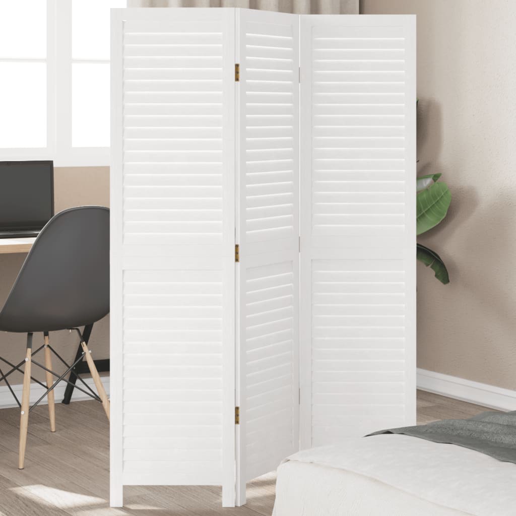 vidaXL Room Divider 3 Panels White Solid Wood Paulownia