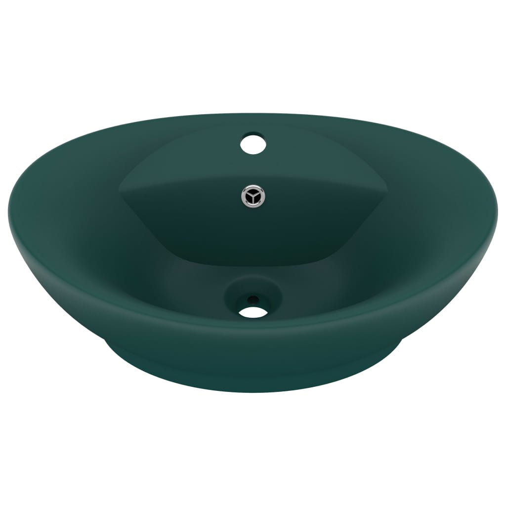 vidaXL Luxury Basin Overflow Oval Matt Dark Green 58.5x39 cm Ceramic