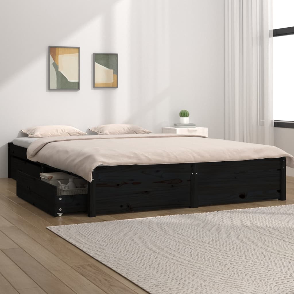 vidaXL Bed Frame with Drawers Black 120x190 cm Small Double