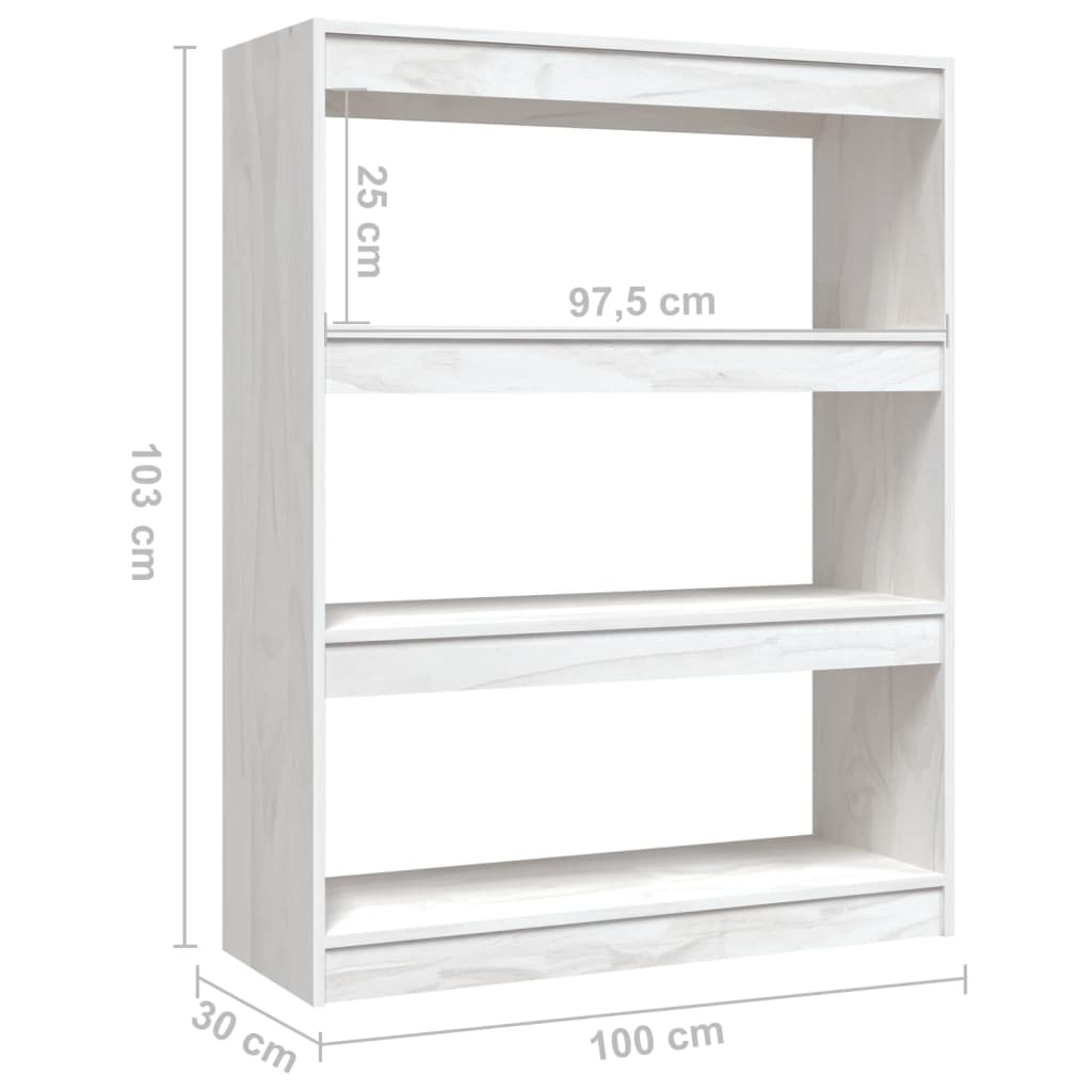 vidaXL Book Cabinet/Room Divider White 100x30x103 cm Solid Pinewood