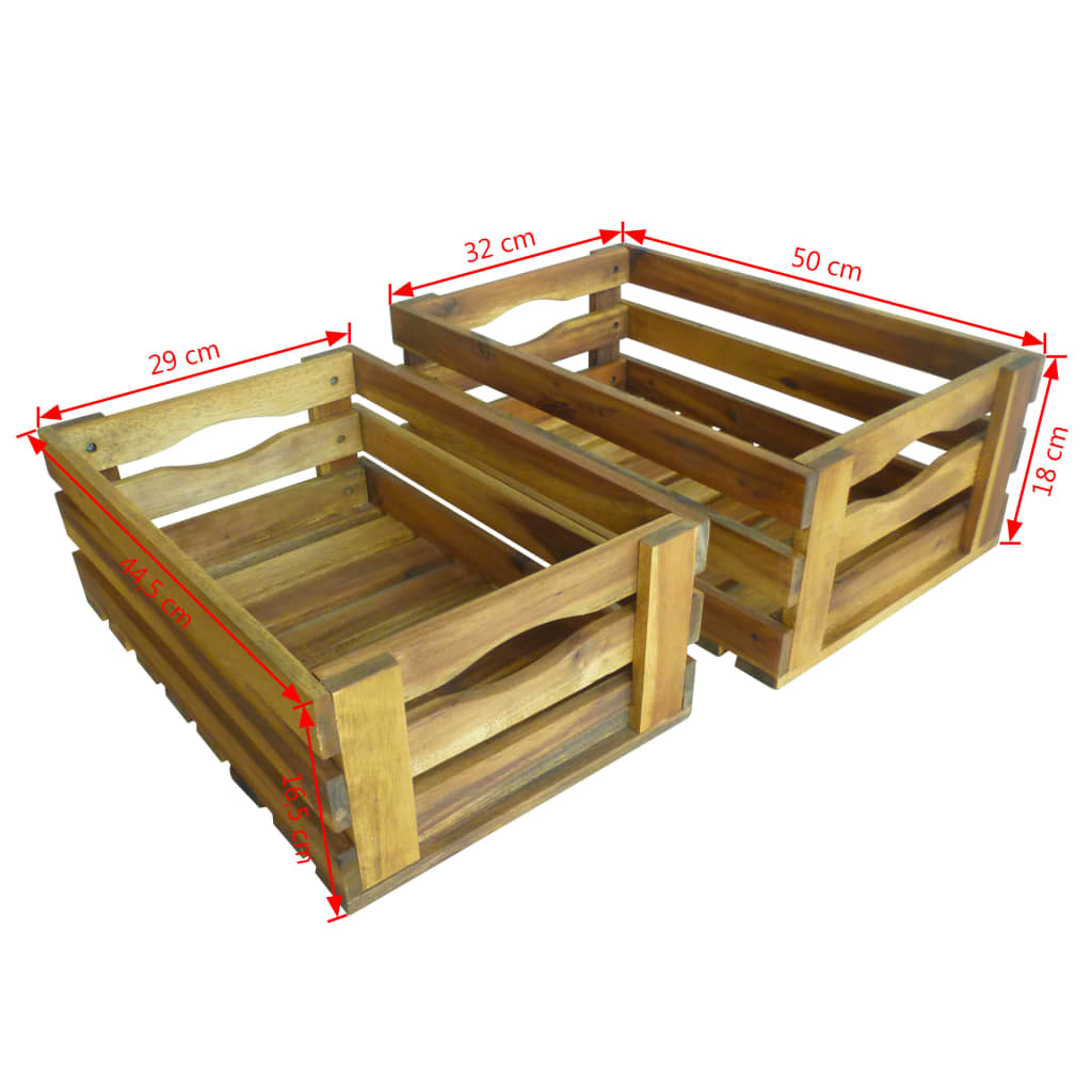 vidaXL Apple Crate Set 2 Pieces Solid Acacia Wood