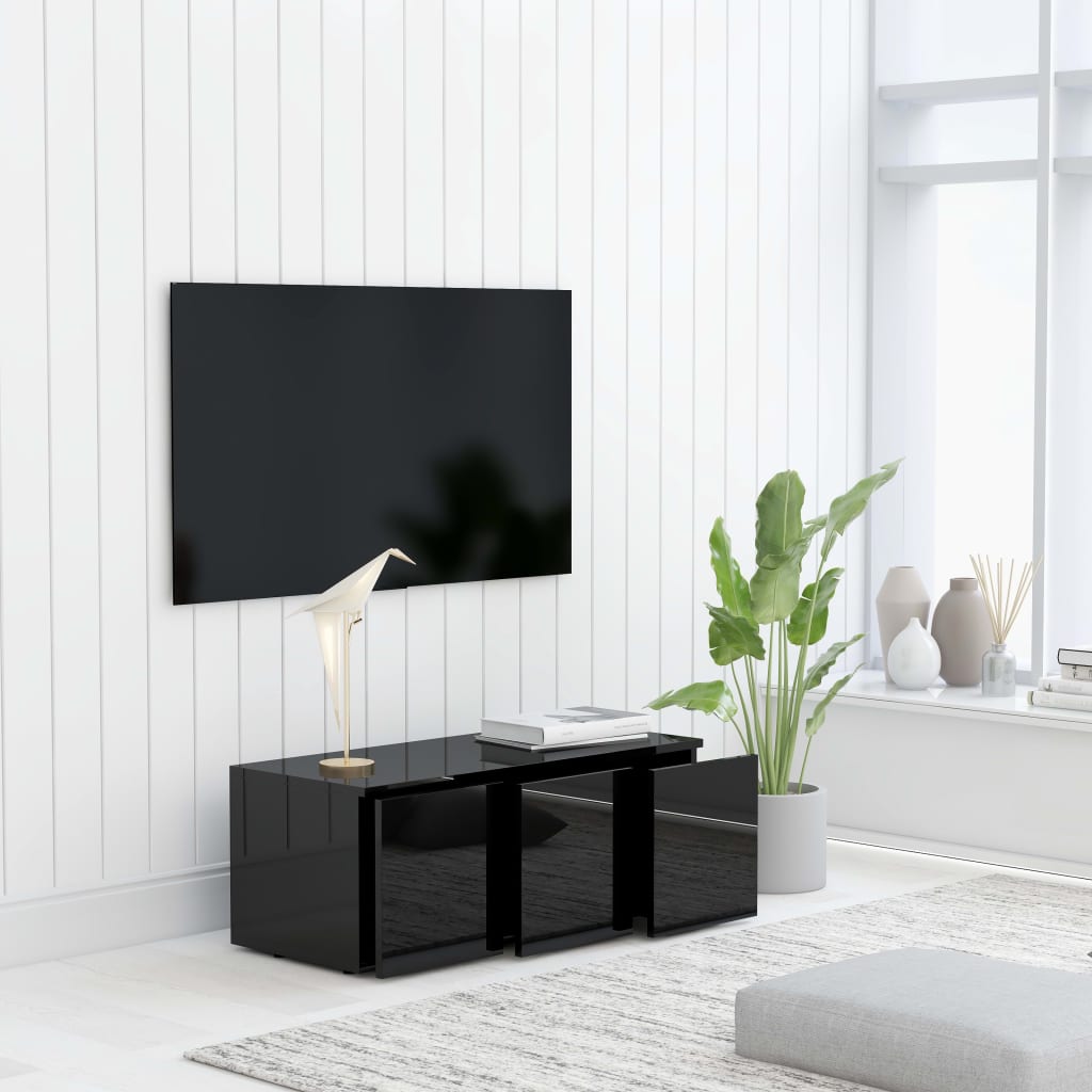 vidaXL TV Cabinet High Gloss Black 80x34x30 cm Engineered Wood