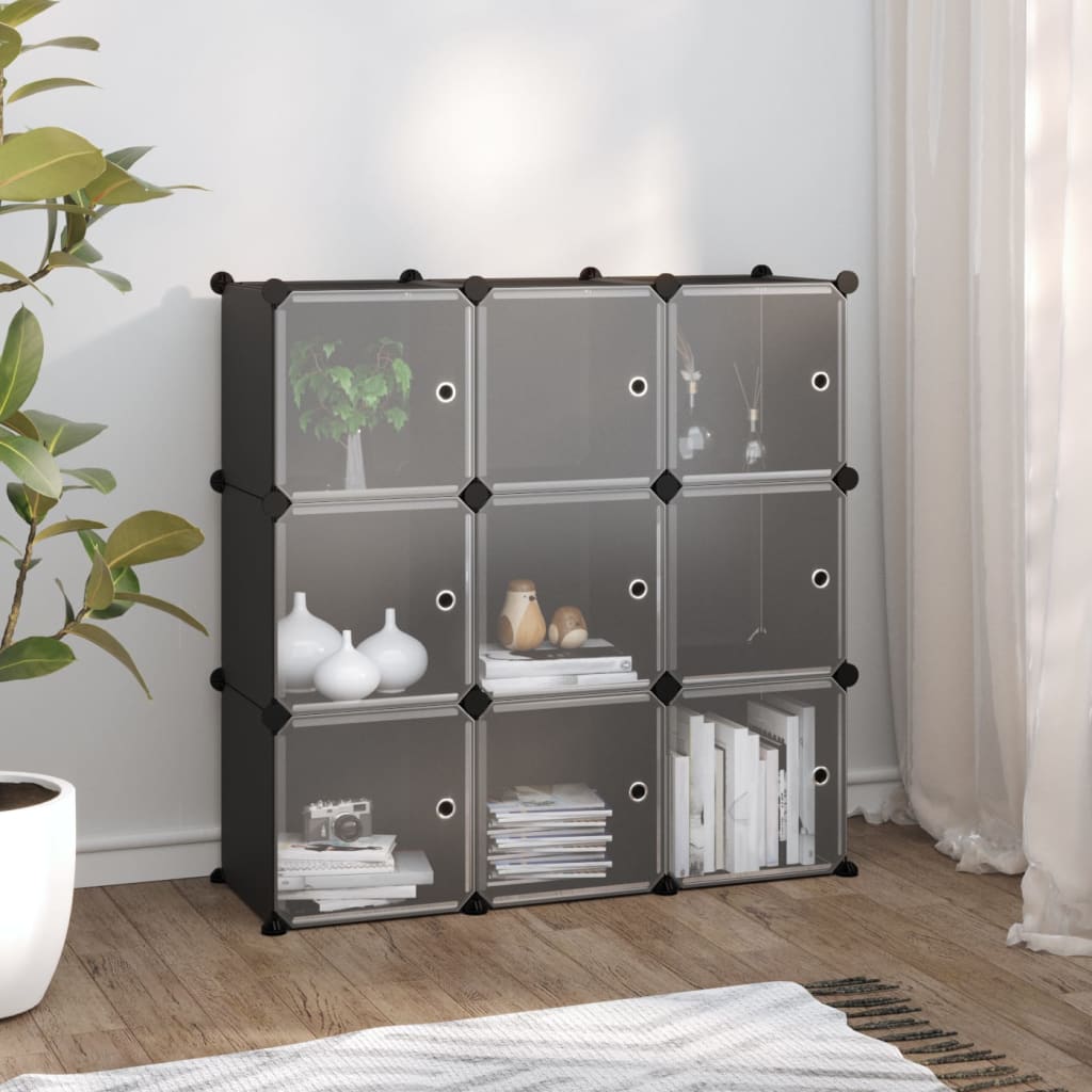 vidaXL Storage Cube Organiser with 9 Cubes and Doors Black PP
