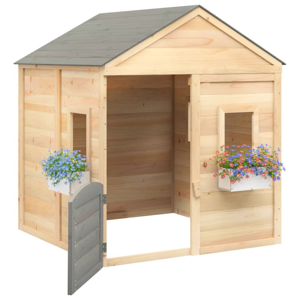 vidaXL Playhouse with Lockable Door and Flower Pots Solid Wood Fir