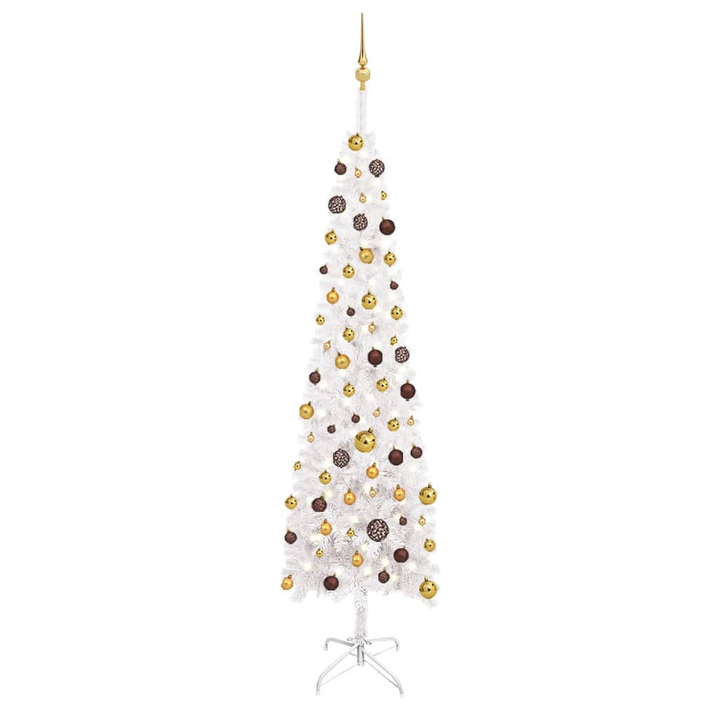 vidaXL Slim Pre-lit Christmas Tree with Ball Set White 240 cm