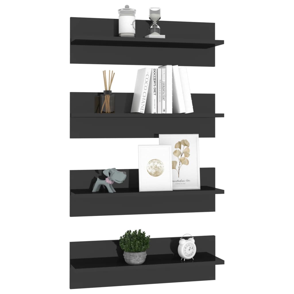 vidaXL Wall Shelf 2 pcs High Gloss Grey 60x11.5x18 cm Engineered Wood