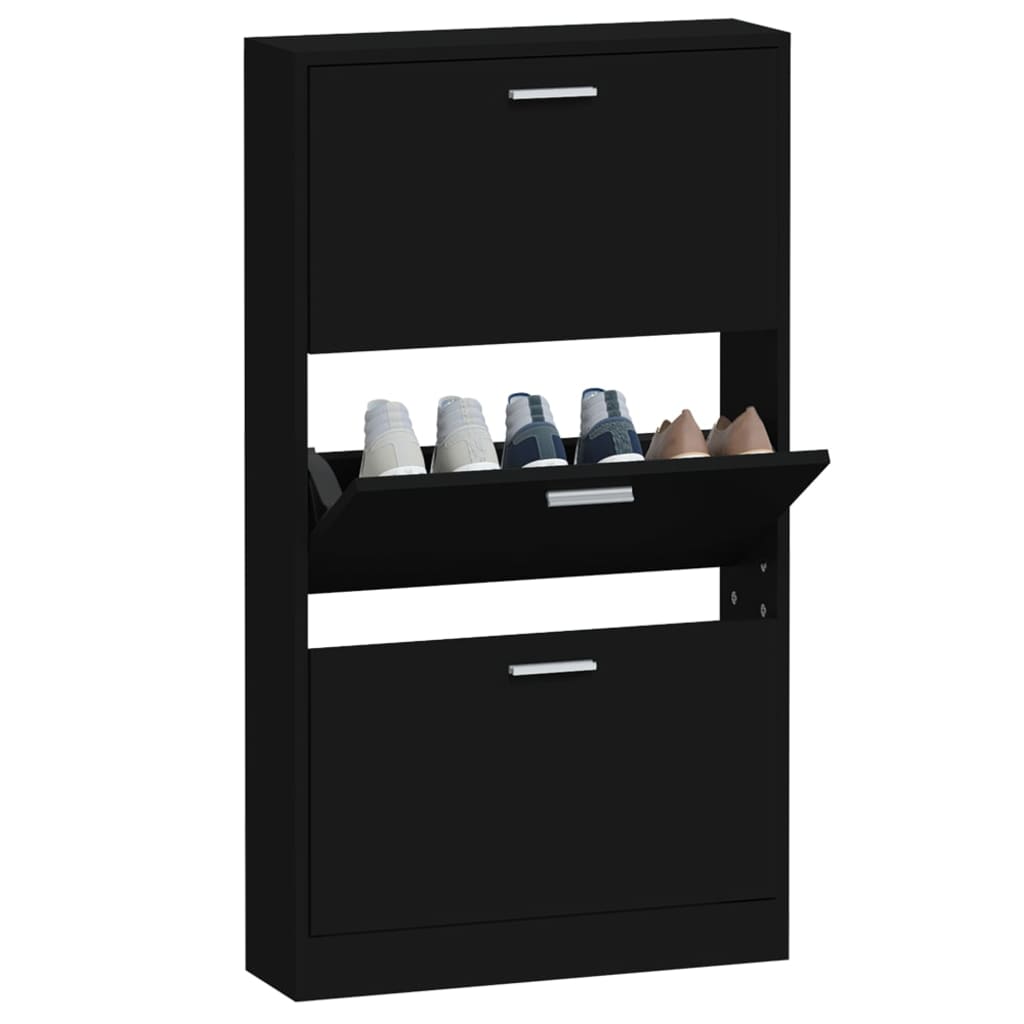 vidaXL Shoe Cabinet Black 59x17x108 cm Engineered Wood