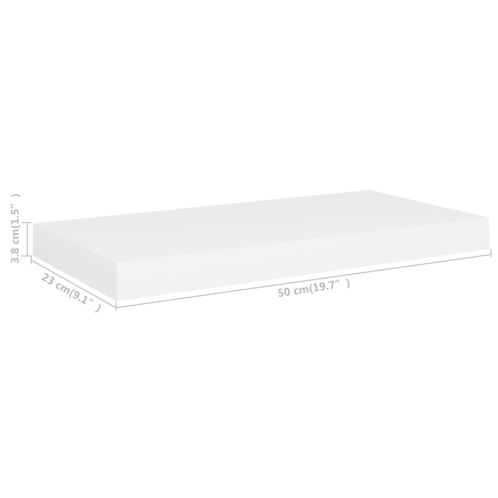 vidaXL Floating Wall Shelf White 50x23x3.8 cm MDF