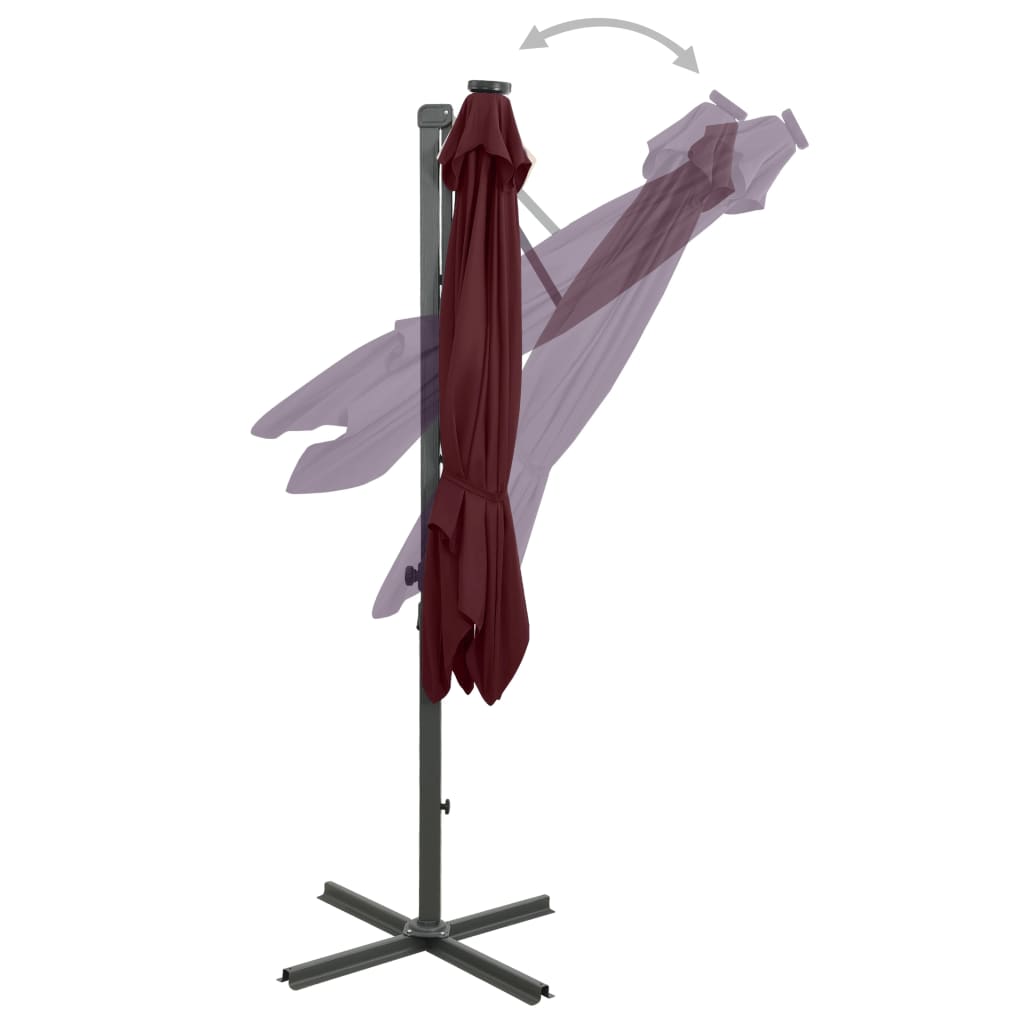 vidaXL Cantilever Umbrella with Pole and LED Lights Bordeaux Red 250 cm