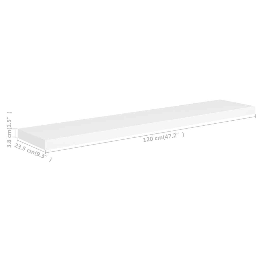 vidaXL Floating Wall Shelves 2 pcs White 120x23.5x3.8 cm MDF