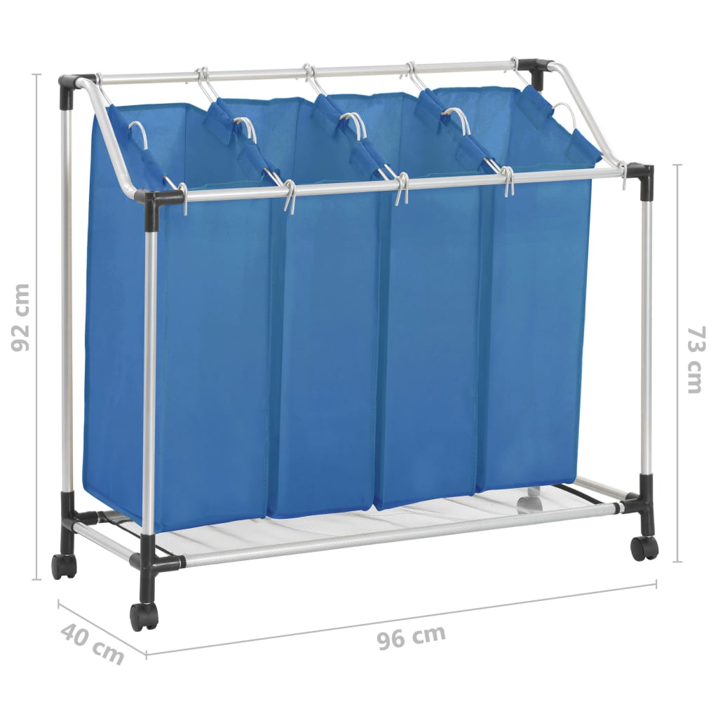 vidaXL Laundry Sorter with 4 Bags Blue Steel