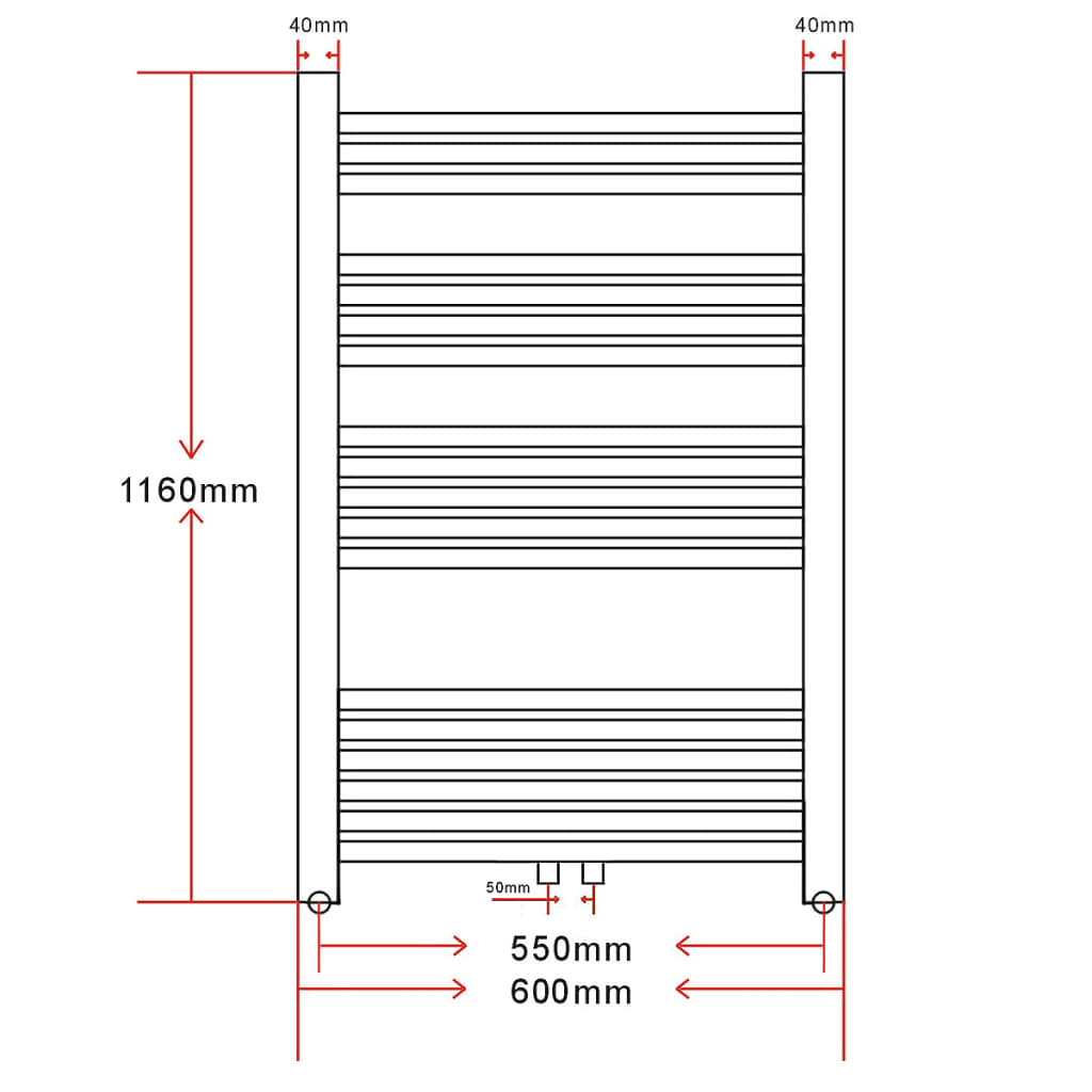 Bathroom Radiator Central Heating Towel Rail Curve 600 x 1160 mm