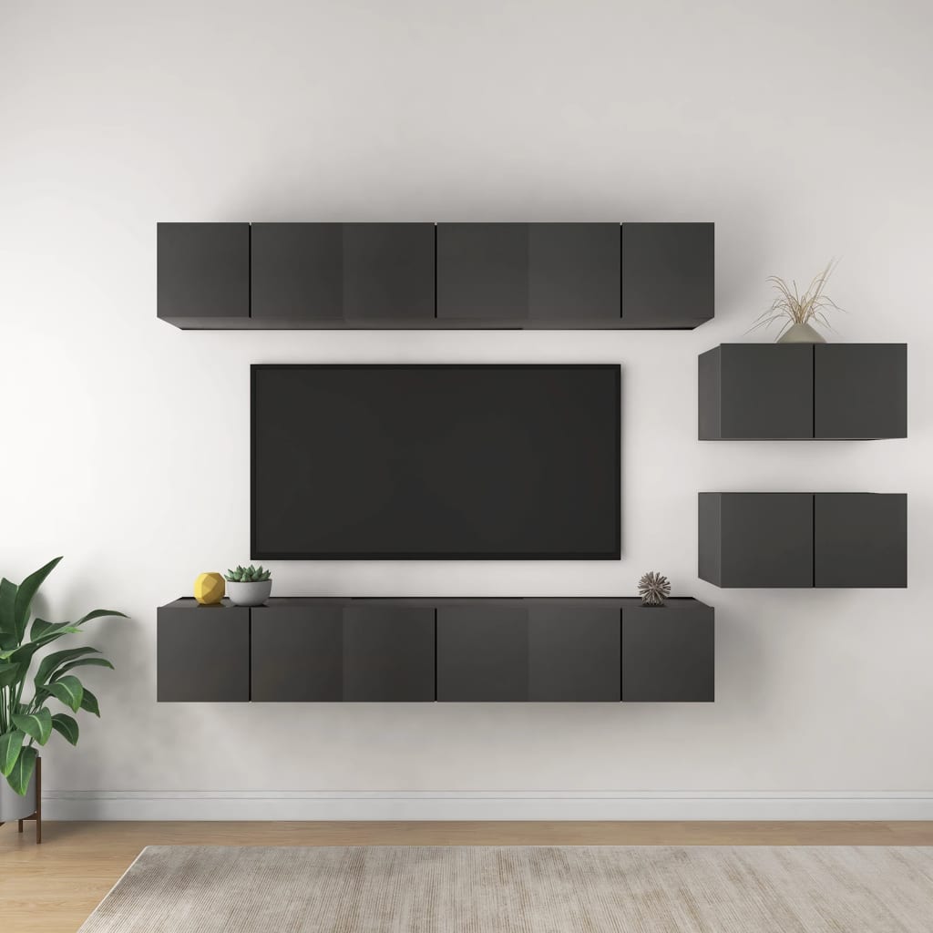vidaXL TV Cabinets 8 pcs Grey Engineered Wood