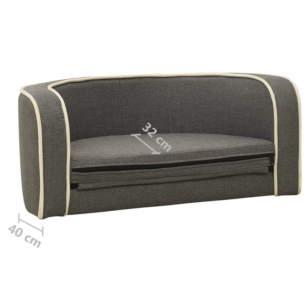 vidaXL Foldable Dog Sofa Grey 76x71x30 cm Linen Washable Cushion