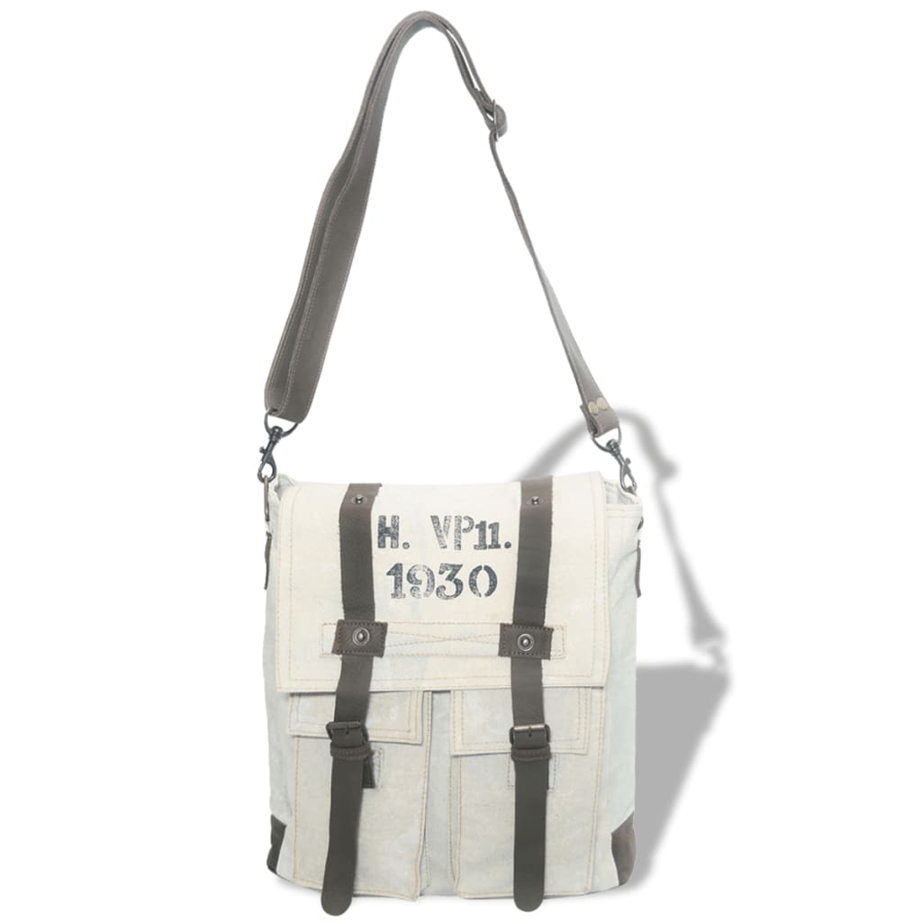 vidaXL Shoulder Bag Canvas and Real Leather Cream