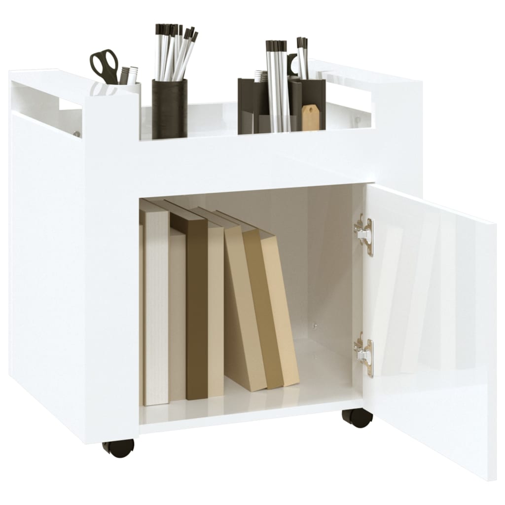 vidaXL Desk Trolley High Gloss White 60x45x60 cm Engineered Wood