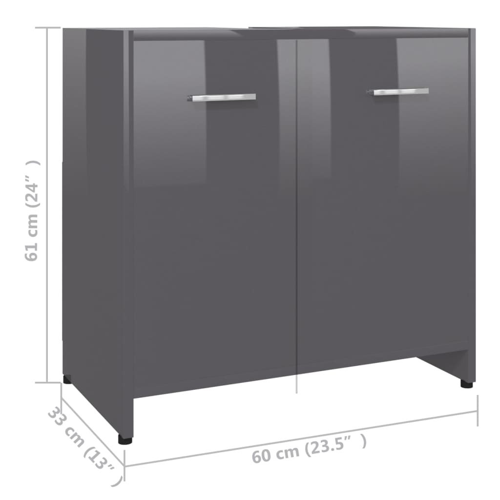 vidaXL Bathroom Cabinet High Gloss Grey 60x33x61 cm Engineered Wood