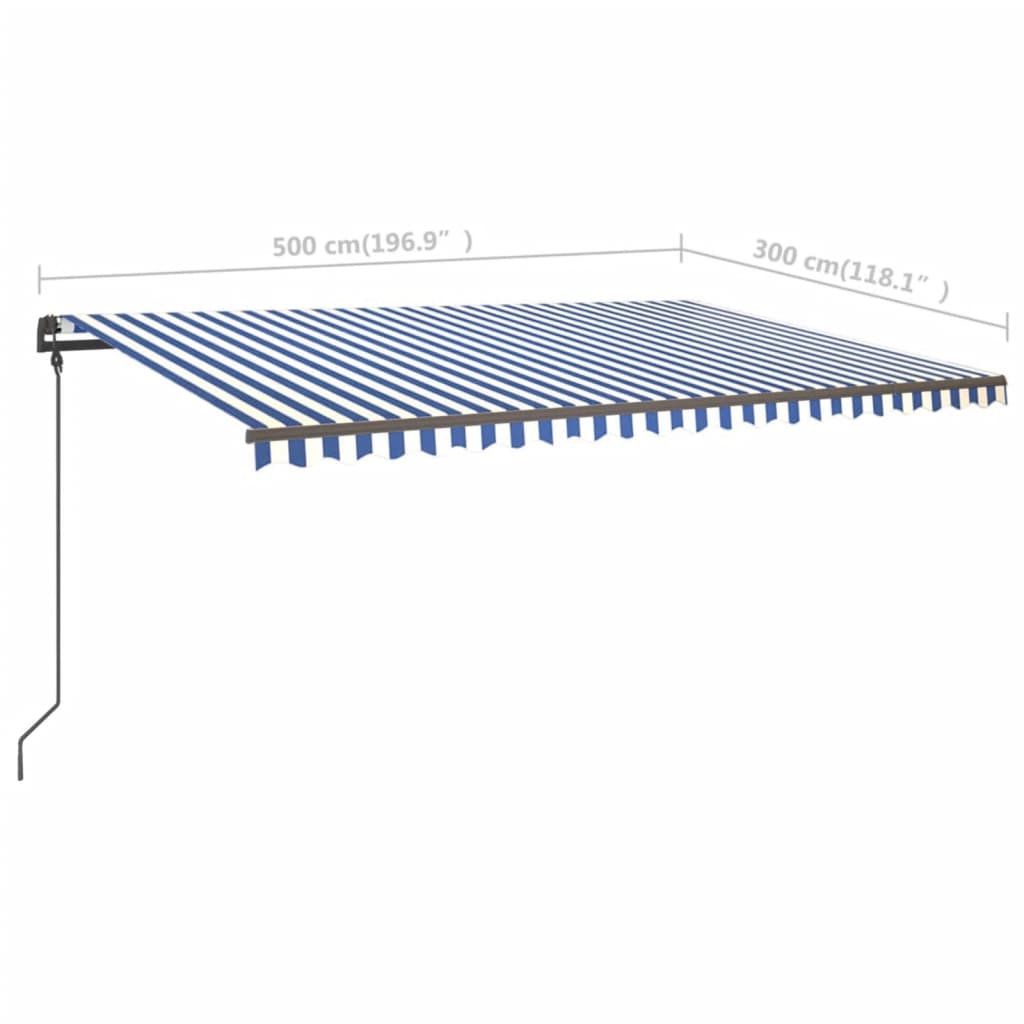 vidaXL Manual Retractable Awning with LED 5x3 m Blue and White