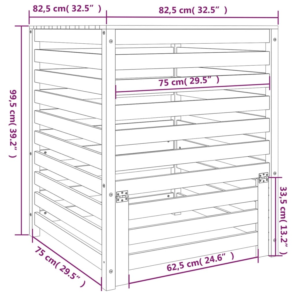 vidaXL Composter 82.5x82.5x99.5 cm Solid Wood Pine