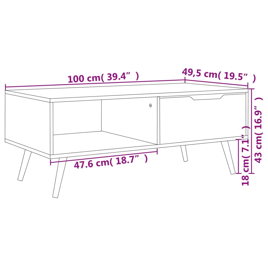 vidaXL Coffee Table White 100x49.5x43 cm Engineered Wood