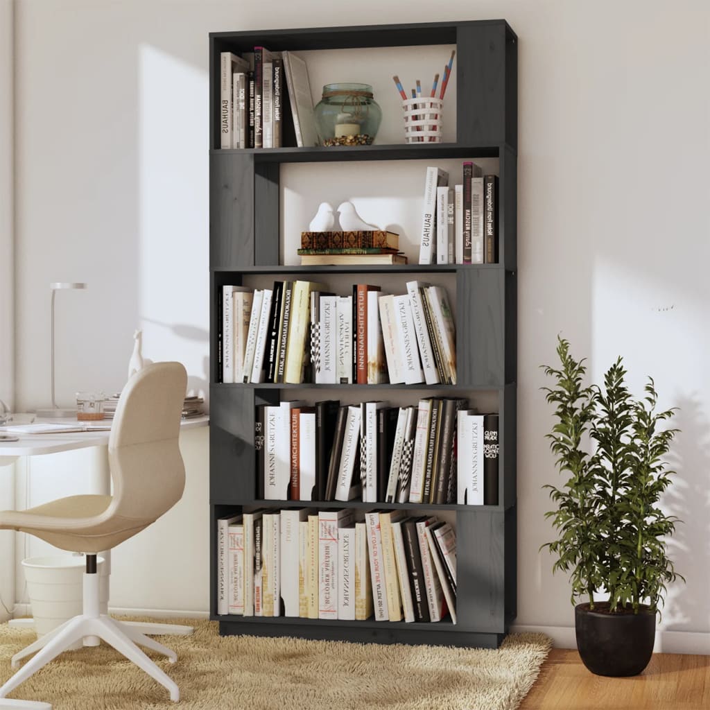 vidaXL Book Cabinet/Room Divider Grey 80x25x163.5 cm Solid Wood Pine