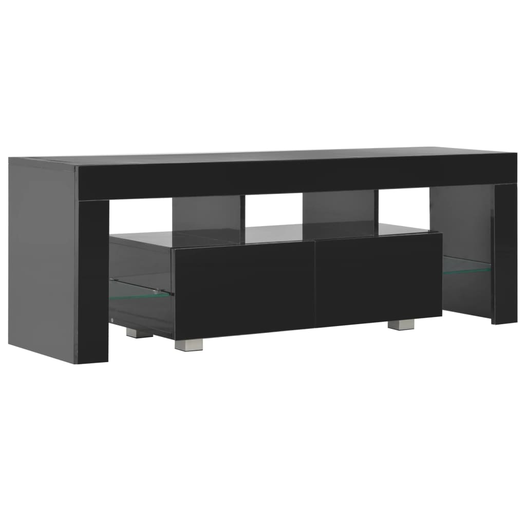 vidaXL TV Cabinet with LED Lights High Gloss Black 130x35x45 cm