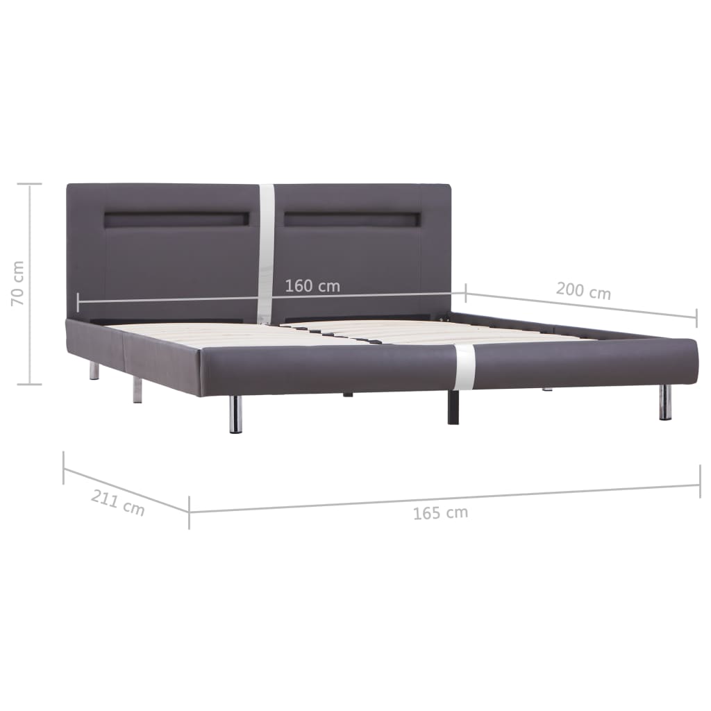 vidaXL Bed Frame with LED Grey Faux Leather 150x200 cm King Size