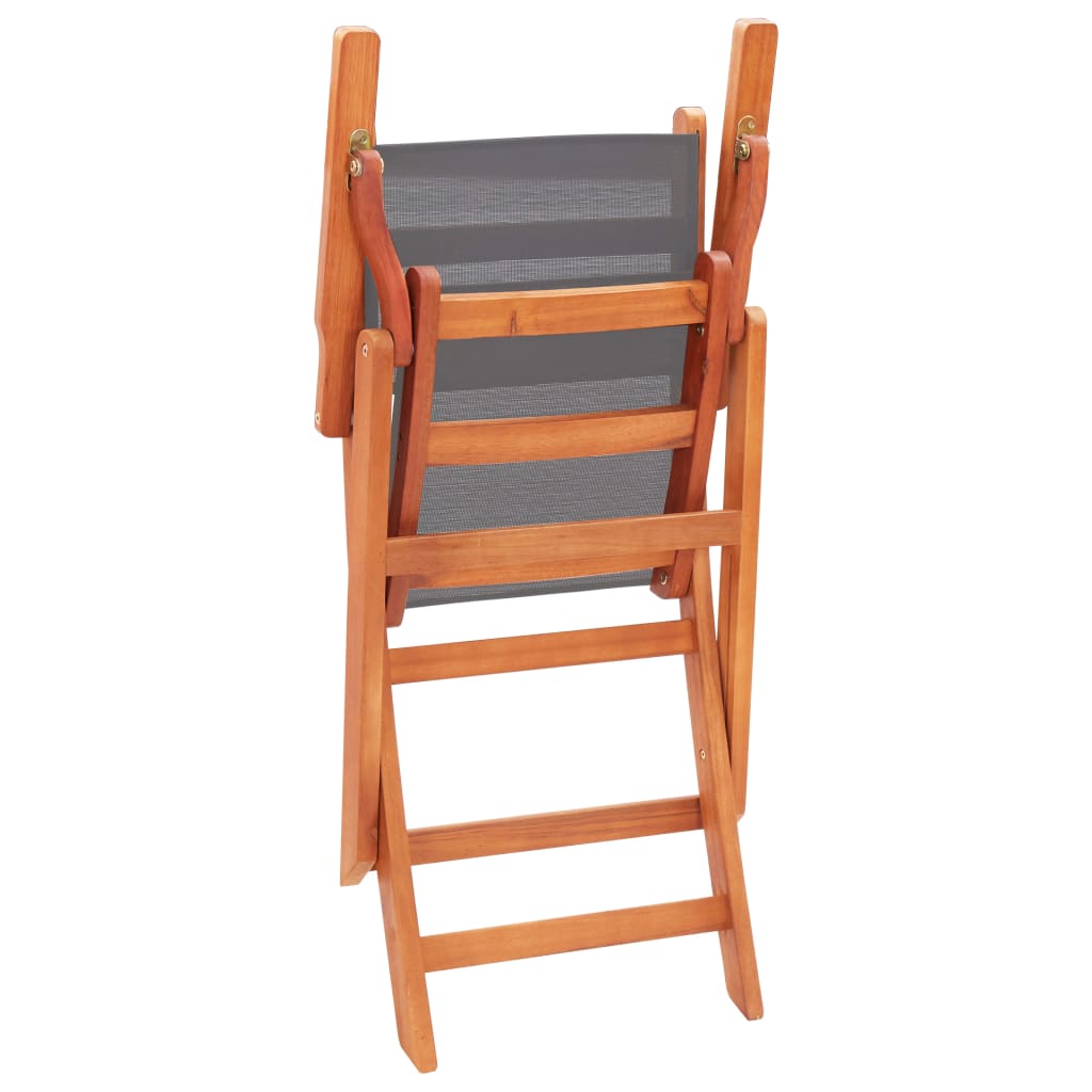 vidaXL Folding Garden Chairs 4 pcs Grey Solid Eucalyptus Wood and Textilene