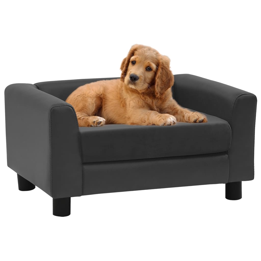 vidaXL Dog Sofa Foam Cushion Dark Grey 60x43x30 cm Plush&Faux Leather