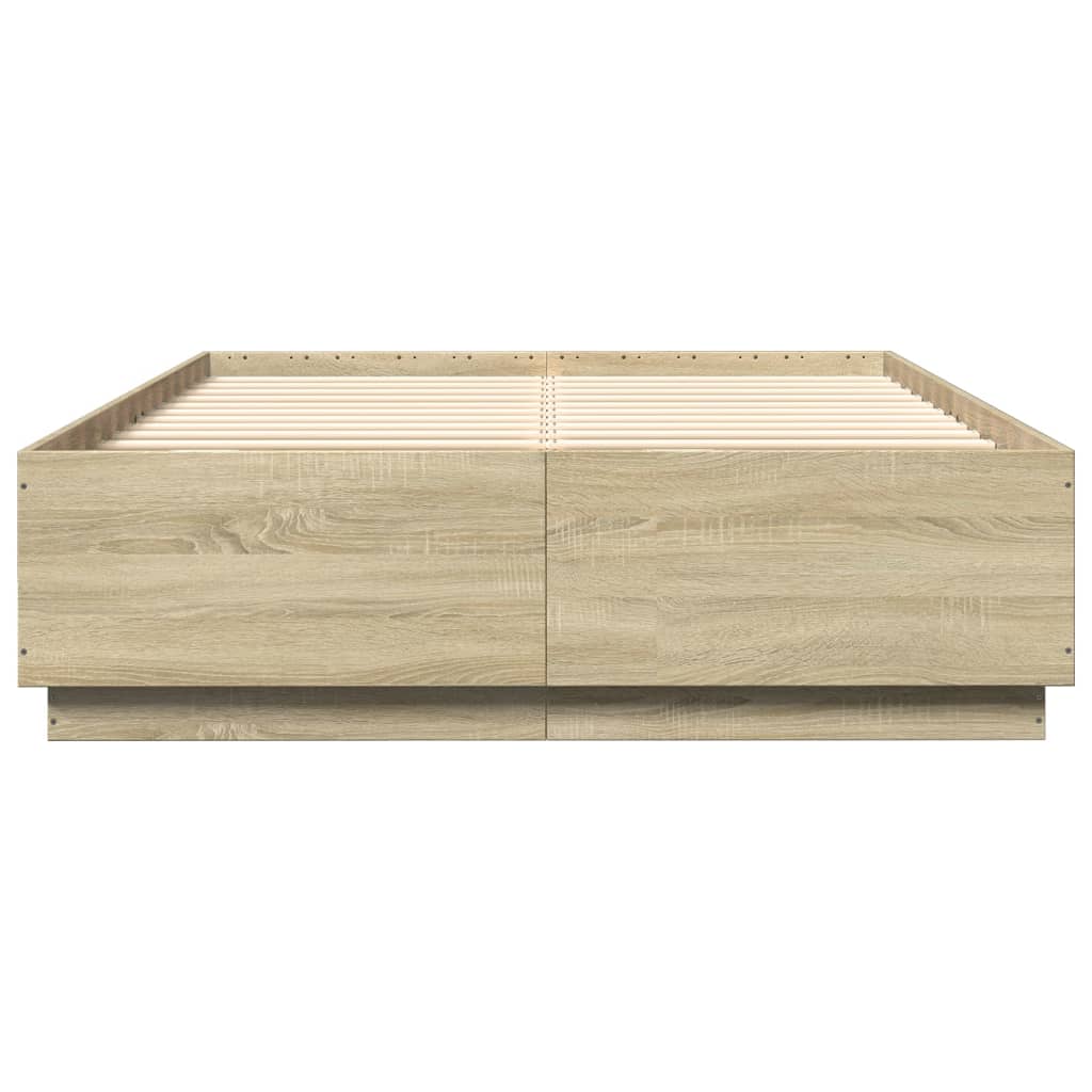 vidaXL Bed Frame with LED Lights Sonoma Oak 150x200 cm King Size Engineered Wood
