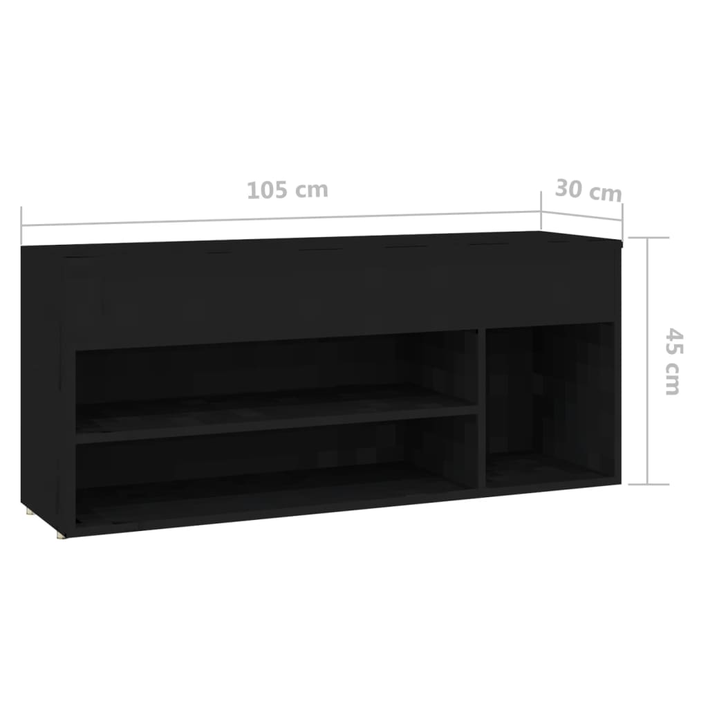 vidaXL Shoe Bench Black 105x30x45 cm Engineered Wood