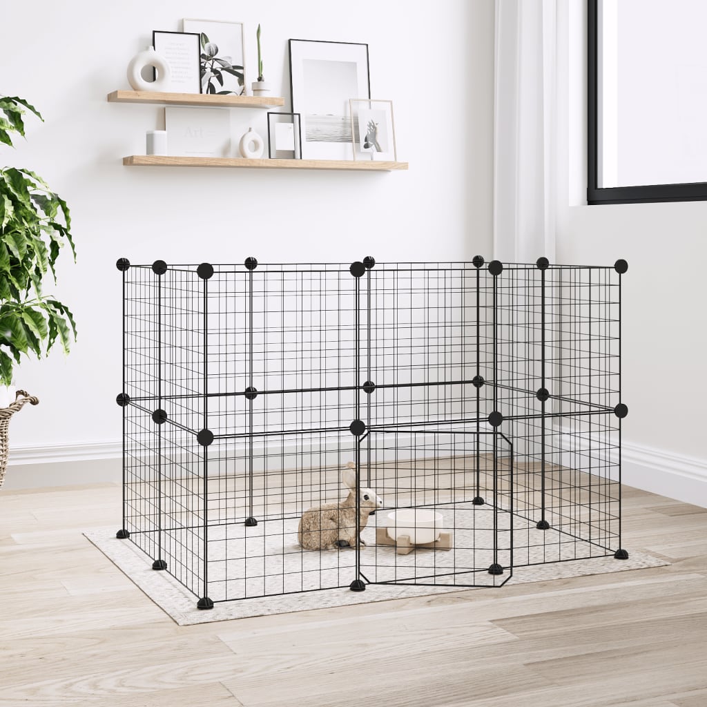 vidaXL 20-Panel Pet Cage with Door Black 35x35 cm Steel