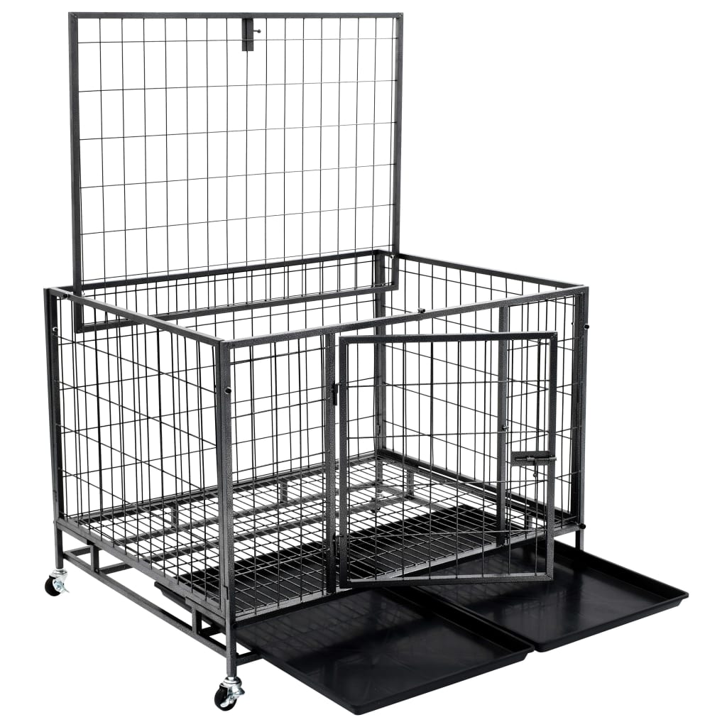 vidaXL Heavy Duty Dog Cage with Wheels Steel 98x72x77 cm