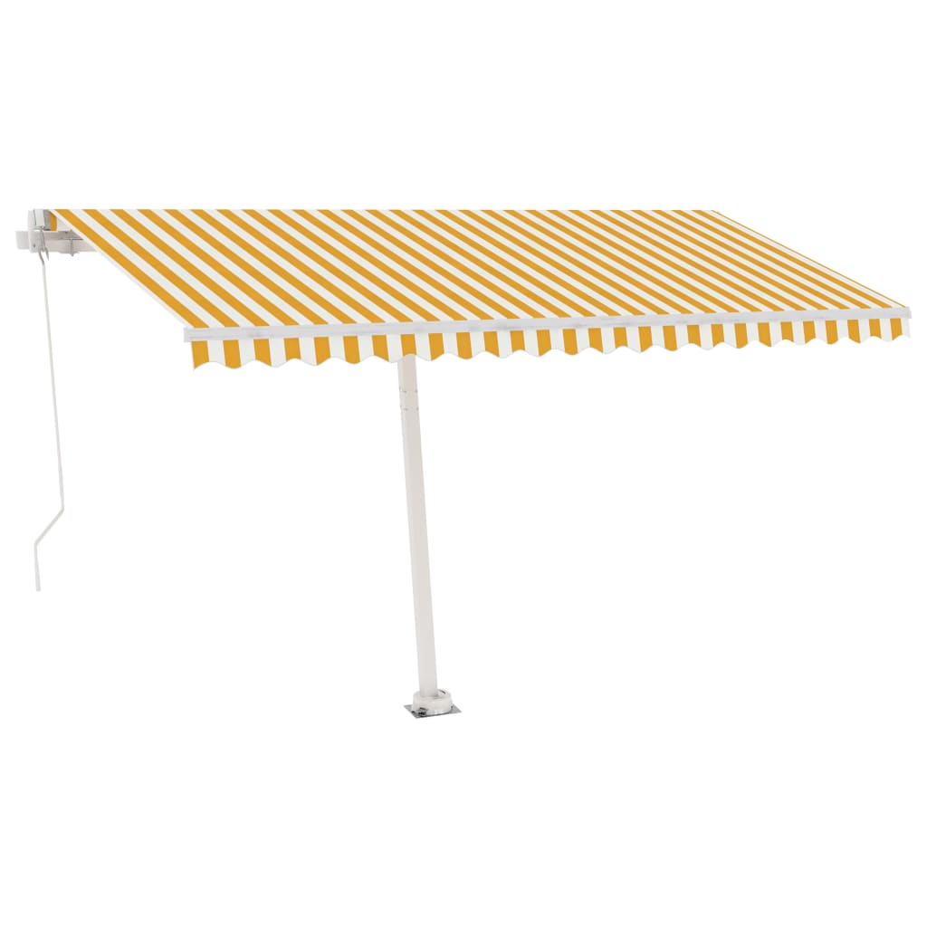 vidaXL Freestanding Manual Retractable Awning 400x350 cm Yellow/White