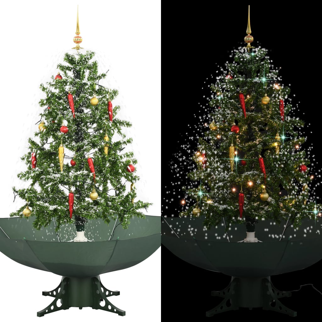 vidaXL Snowing Christmas Tree with Umbrella Base Green 140 cm