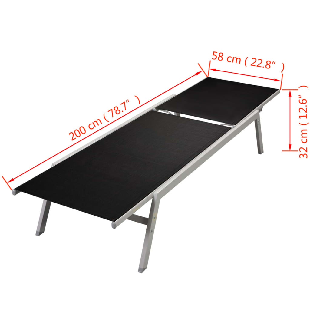 vidaXL Sun Loungers 2 pcs with Table Steel and Textilene Black