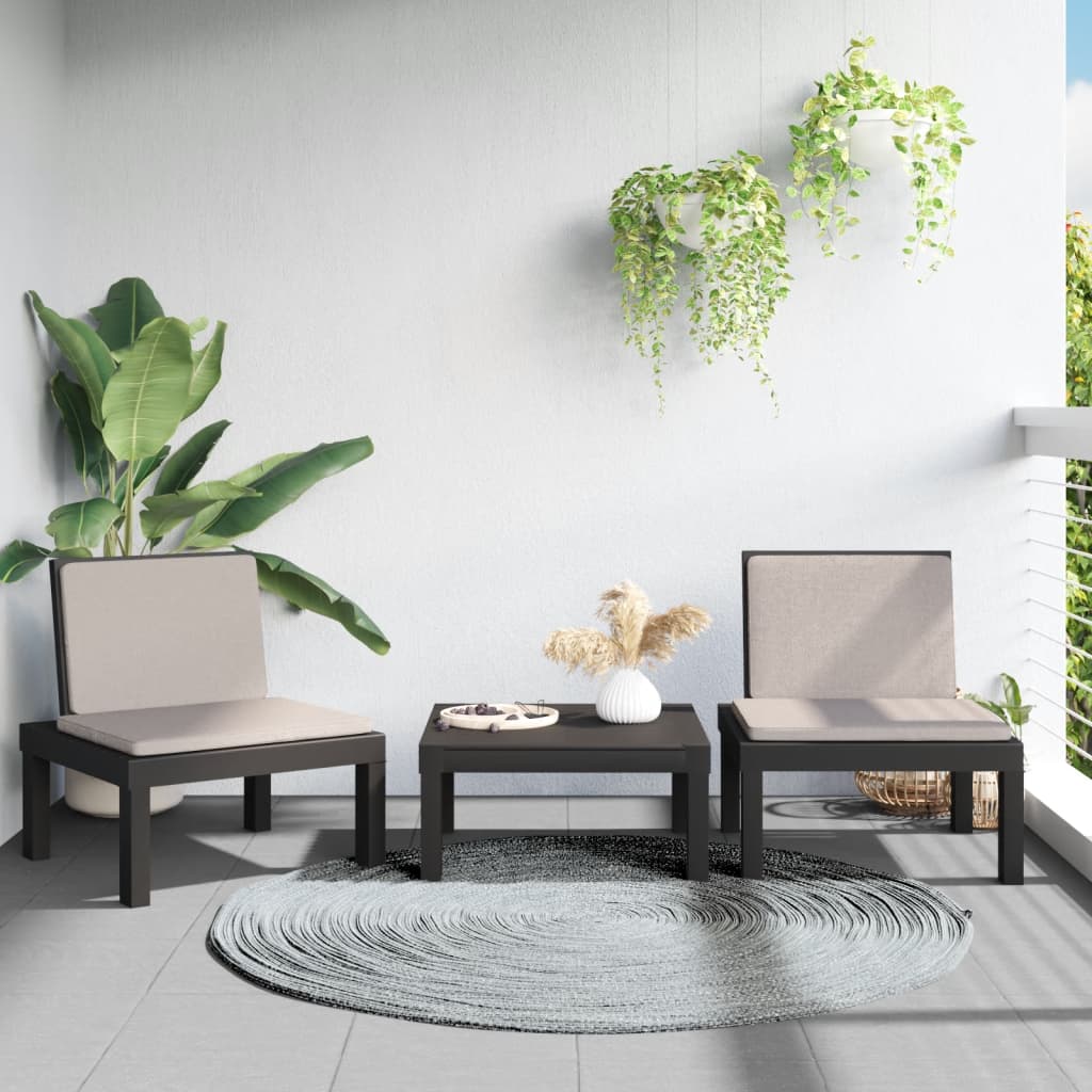 vidaXL 3 Piece Garden Lounge Set with Cushions Anthracite PP