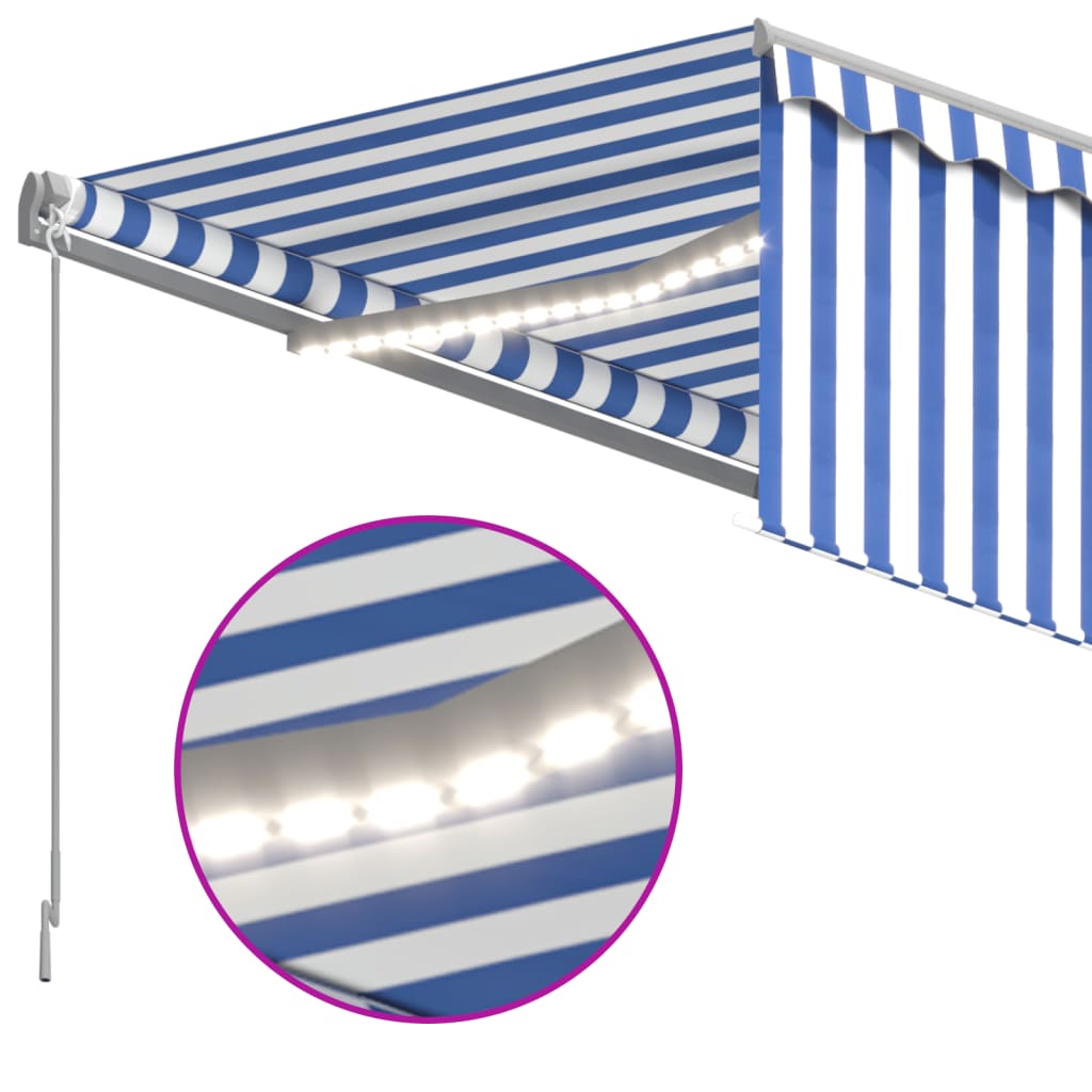 vidaXL Manual Retractable Awning with Blind&LED 4.5x3m Blue&White