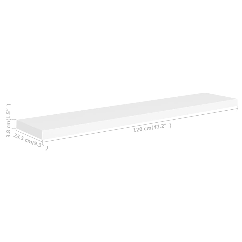 vidaXL Floating Wall Shelf White 120x23.5x3.8 cm MDF