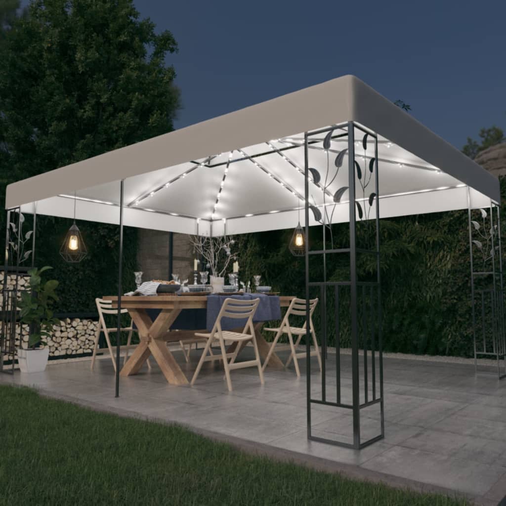 vidaXL Gazebo with Double Roof&LED String Lights 3x4 m White