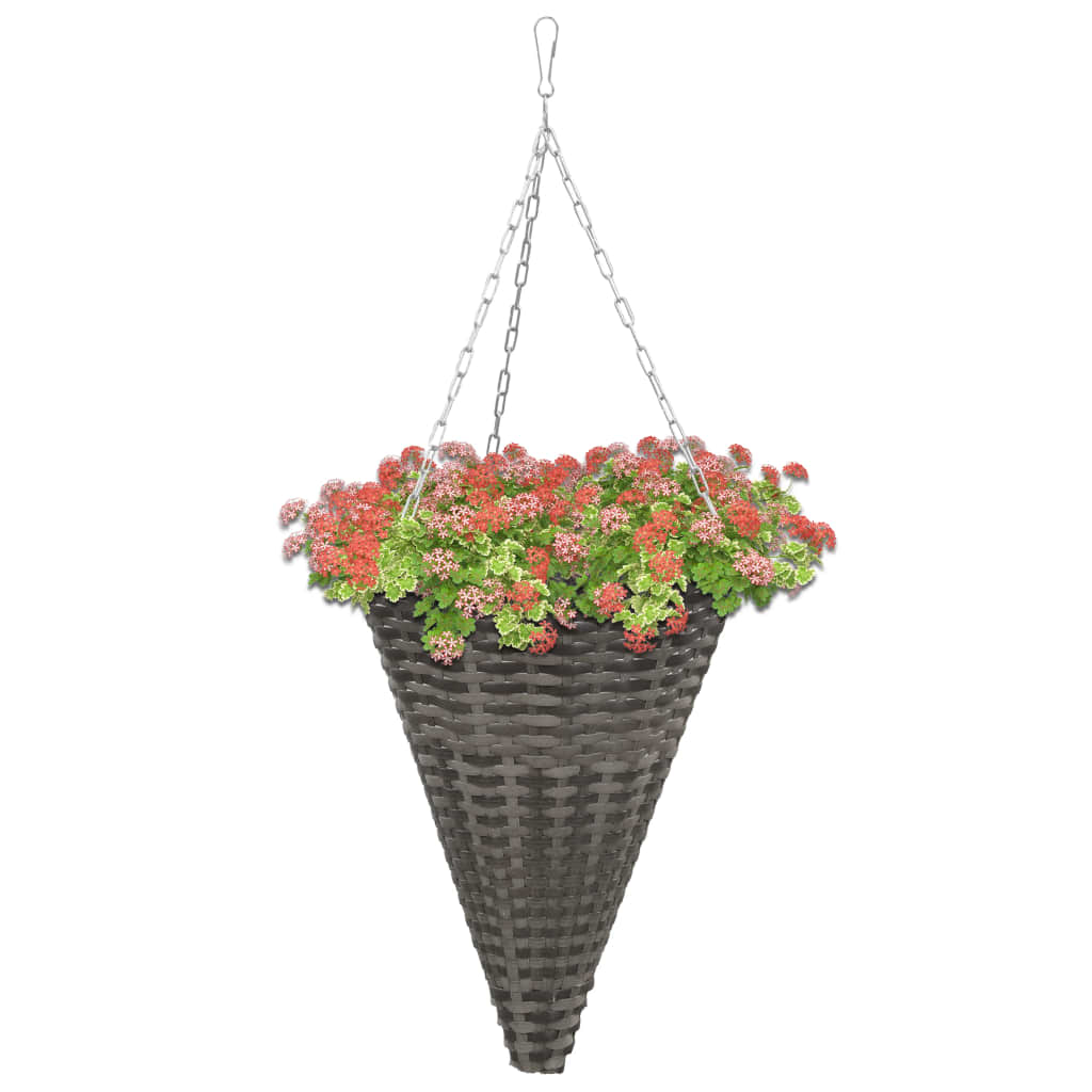 vidaXL Hanging Flower Baskets 2 pcs Poly Rattan Grey