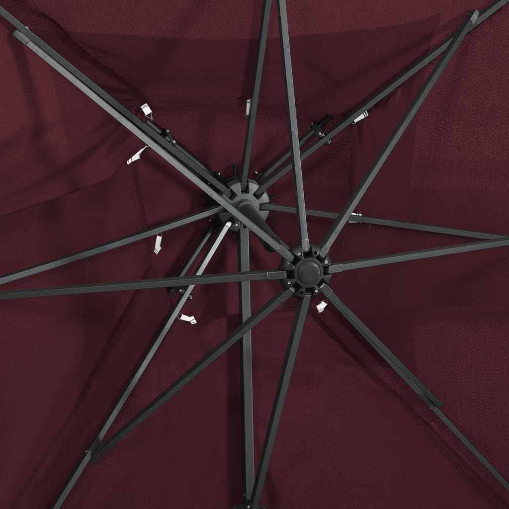 vidaXL Cantilever Umbrella with Double Top Bordeaux Red 250x250 cm