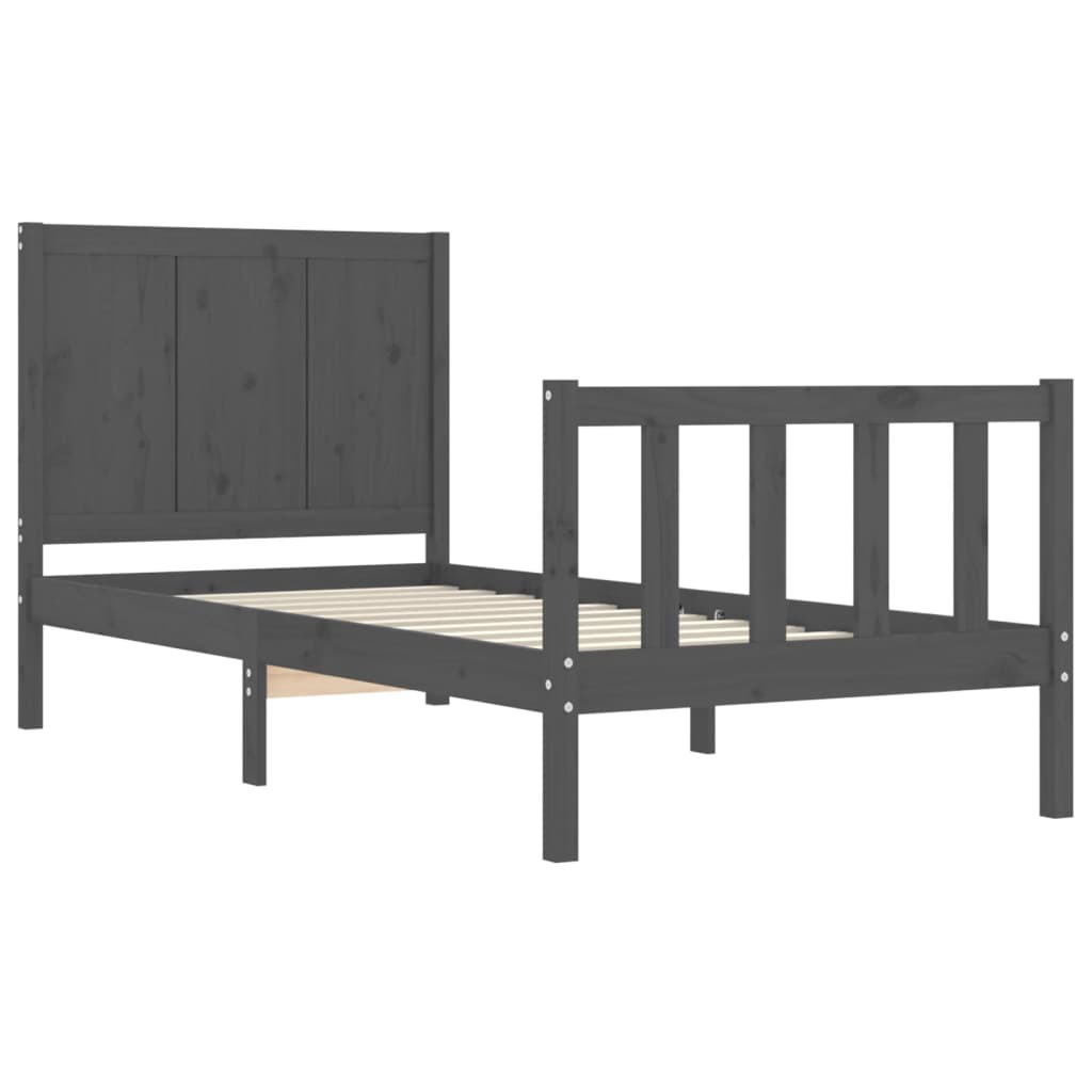vidaXL Bed Frame with Headboard Grey Single Solid Wood
