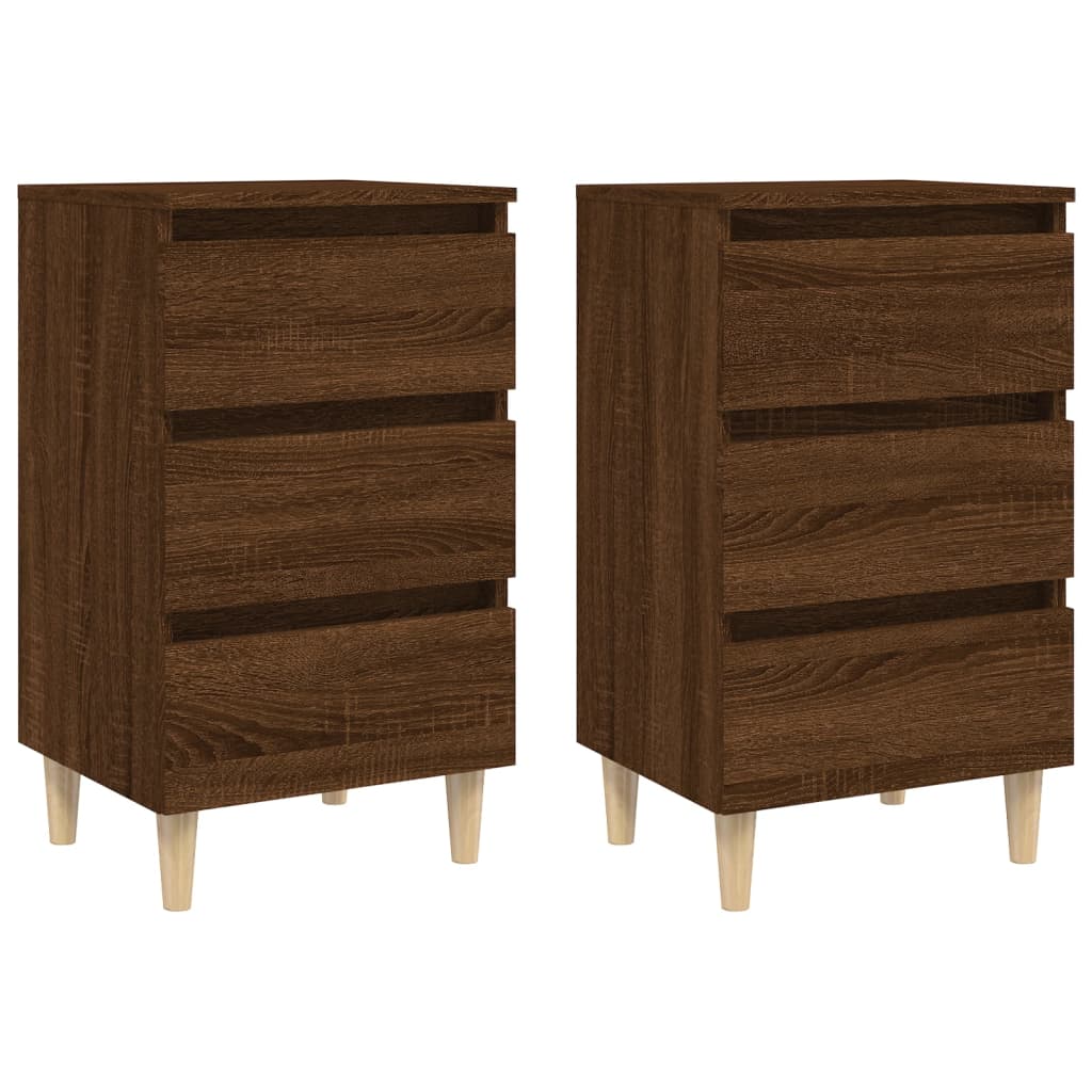 vidaXL Bed Cabinets with Solid Wood Legs 2 pcs Brown Oak 40x35x69 cm