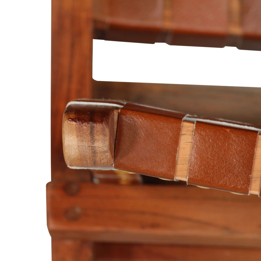 vidaXL Folding Chair Crossed-Stripe Brown Real Leather